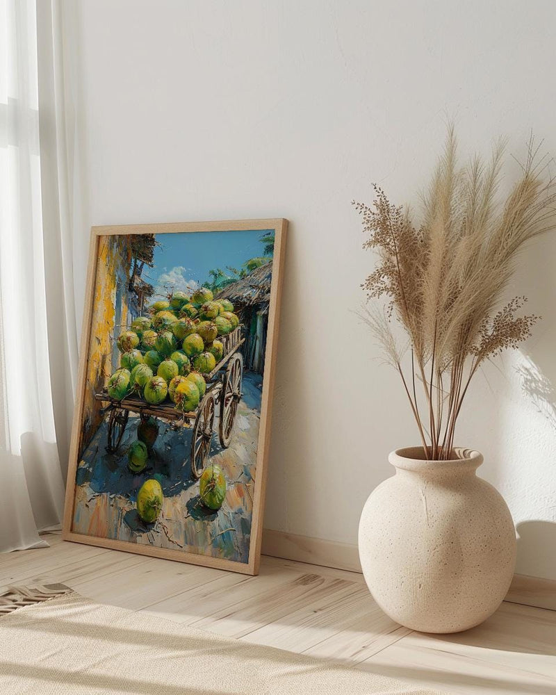 Fresh Coconut Cart Wall Art, Brazil Street Decor - Green Tropical Fruit Summer Vibe