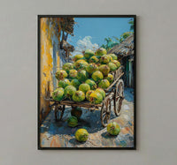 Fresh Coconut Cart Wall Art, Brazil Street Decor - Green Tropical Fruit Summer Vibe