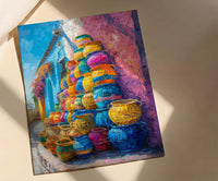 Mercado Woven Basket Poster, Latin America Craft Decor - Colorful Handmade Market Summer Light