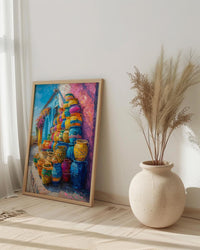 Mercado Woven Basket Poster, Latin America Craft Decor - Colorful Handmade Market Summer Light