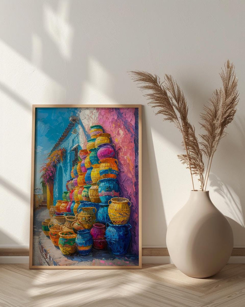 Mercado Woven Basket Poster, Latin America Craft Decor - Colorful Handmade Market Summer Light