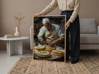 Making Fresh Tortilla Art Print, Mexican Food Decor - Rustic Griddle Warm Summer Evening
