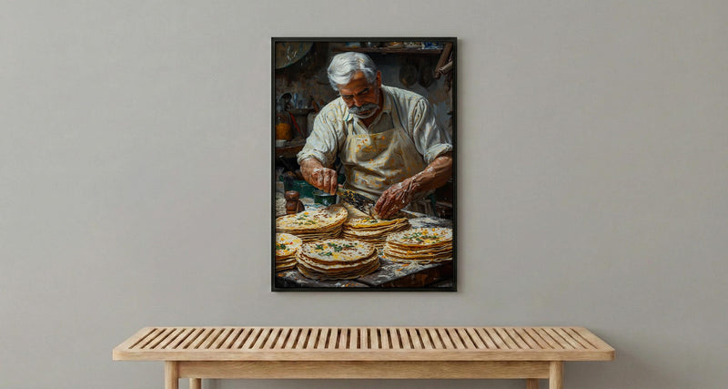 Making Fresh Tortilla Art Print, Mexican Food Decor - Rustic Griddle Warm Summer Evening