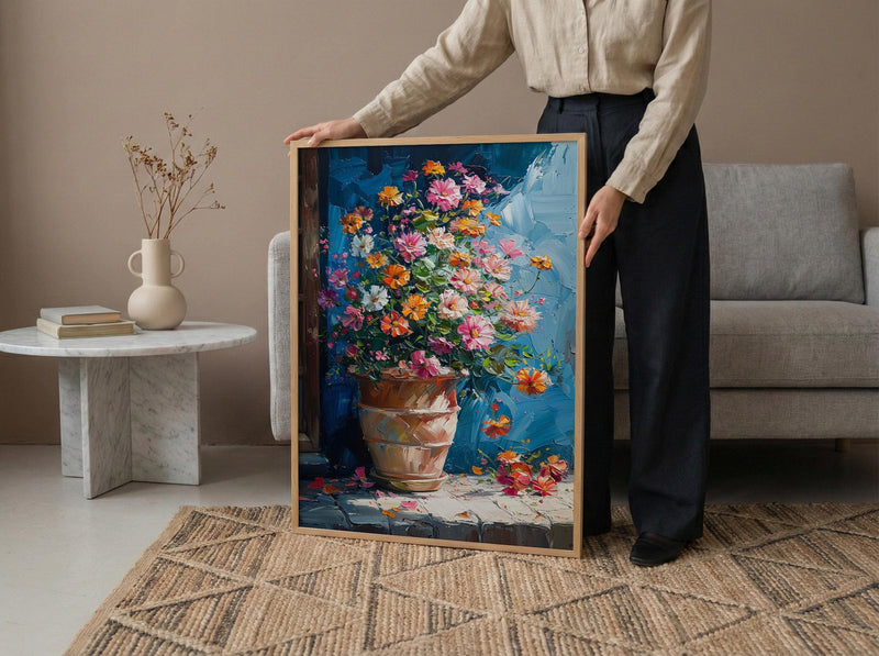 Terracotta Clay Pot Poster, Tropical Flower Room Decor - Handmade Garden Market Summer Sun