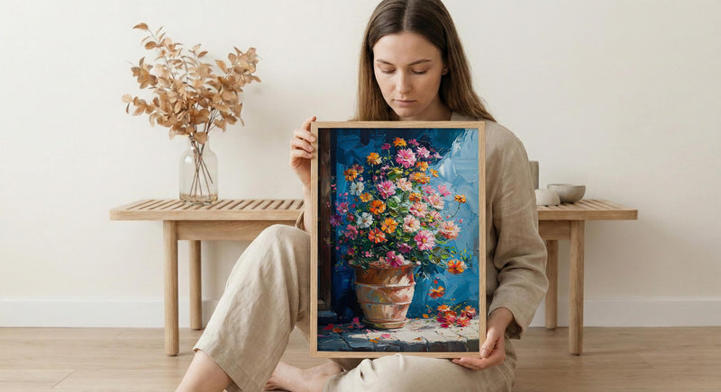 Terracotta Clay Pot Poster, Tropical Flower Room Decor - Handmade Garden Market Summer Sun
