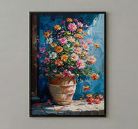 Terracotta Clay Pot Poster, Tropical Flower Room Decor - Handmade Garden Market Summer Sun