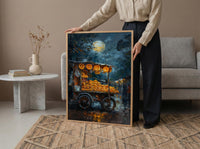 Golden Empanada Street Art Print, Latin Food Decor - Warm Evening Lantern Summer Cart
