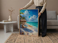 Tulum Boho Beach Club Poster, Tropical Mexico Coast Decor - White Sand Turquoise Water