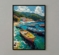 Brazilian Fishing Boat Wall Art, Coastal Ocean Bay Decor - Lush Green Hill View