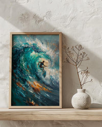 Puerto Escondido Wave Art Print, Mexico Ocean Surf Decor - Turquoise Blue Barrel Summer