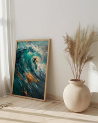 Puerto Escondido Wave Art Print, Mexico Ocean Surf Decor - Turquoise Blue Barrel Summer