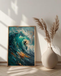 Puerto Escondido Wave Art Print, Mexico Ocean Surf Decor - Turquoise Blue Barrel Summer