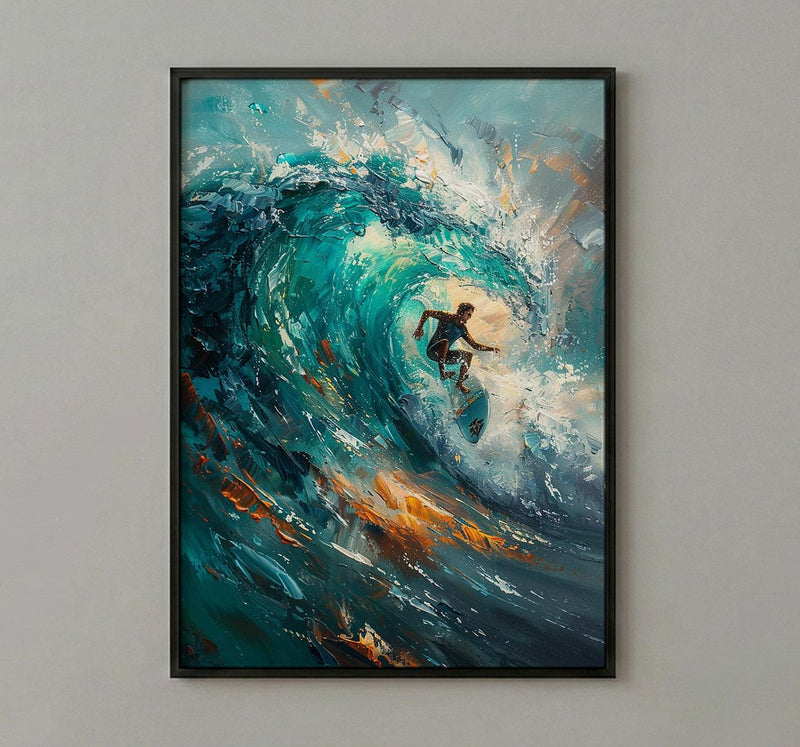 Puerto Escondido Wave Art Print, Mexico Ocean Surf Decor - Turquoise Blue Barrel Summer