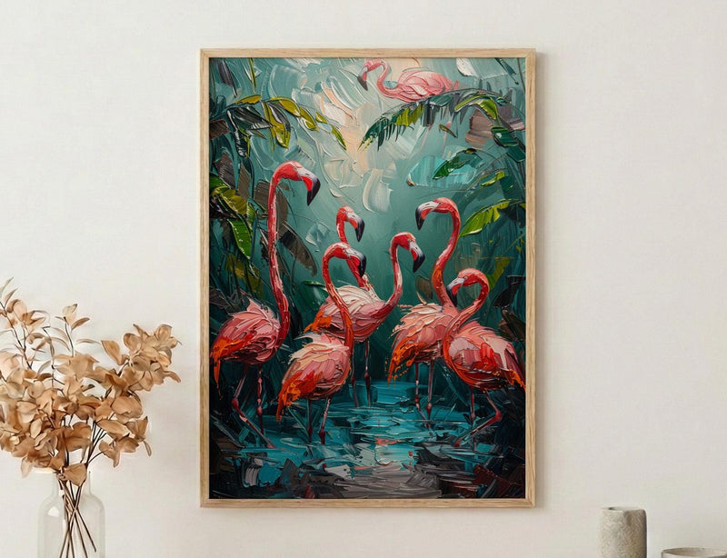 Key West Flamingo Art Print, Florida Tropical Coast Decor - Bright Pink Bird Lush Greenery