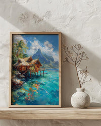 Bora Bora Ocean Art Print, Water Bungalow Home Decor - Bright Tropical Beach Summer Paradise