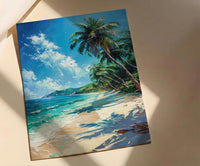 Fiji White Beach Wall Art, Tropical Palm Home Decor - Bright Warm Ocean Summer Getaway