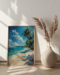 Fiji White Beach Wall Art, Tropical Palm Home Decor - Bright Warm Ocean Summer Getaway