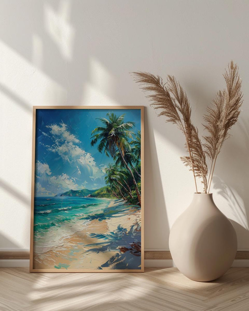 Fiji White Beach Wall Art, Tropical Palm Home Decor - Bright Warm Ocean Summer Getaway
