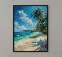 Fiji White Beach Wall Art, Tropical Palm Home Decor - Bright Warm Ocean Summer Getaway
