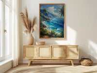 Tahiti Emerald Peak Art Print, Tropical Ocean Home Decor - Lush Green Nature Summer Landscape