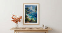 Tahiti Emerald Peak Art Print, Tropical Ocean Home Decor - Lush Green Nature Summer Landscape