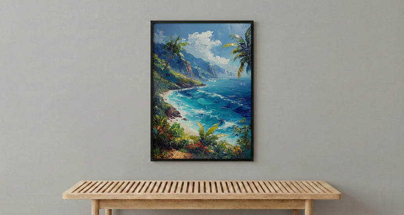 Tahiti Emerald Peak Art Print, Tropical Ocean Home Decor - Lush Green Nature Summer Landscape