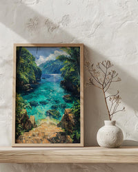 Samoa Ocean Trench Wall Art, Tropical Jungle Home Decor - Glowing Blue Water Summer Escape