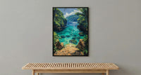 Samoa Ocean Trench Wall Art, Tropical Jungle Home Decor - Glowing Blue Water Summer Escape