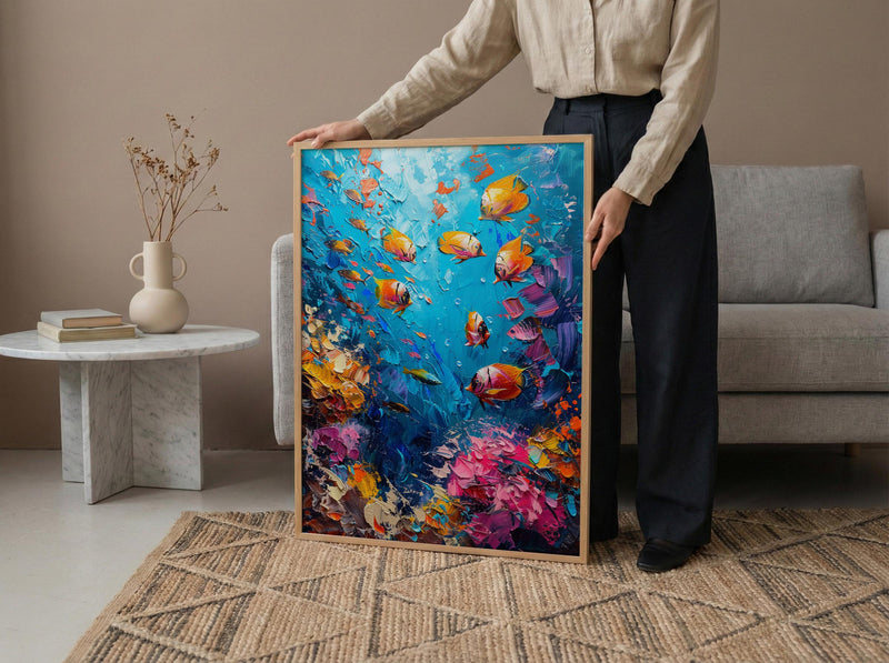 Cook Islands Lagoon Ocean Poster, Turquoise Water Home Decor - Colorful Fish Coast Summer Artwork