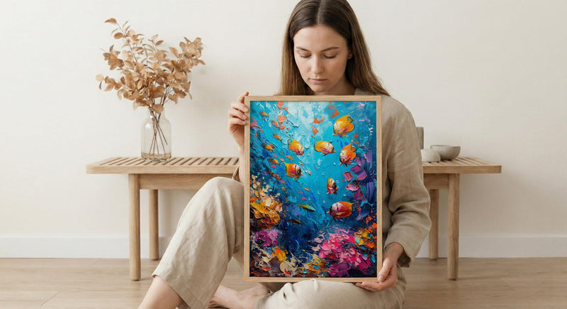 Cook Islands Lagoon Ocean Poster, Turquoise Water Home Decor - Colorful Fish Coast Summer Artwork