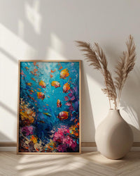 Cook Islands Lagoon Ocean Poster, Turquoise Water Home Decor - Colorful Fish Coast Summer Artwork