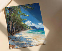 New Caledonia Pine Art Print, White Beach Home Decor - Tropical Bright Ocean Summer Morning