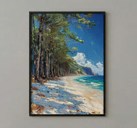New Caledonia Pine Art Print, White Beach Home Decor - Tropical Bright Ocean Summer Morning