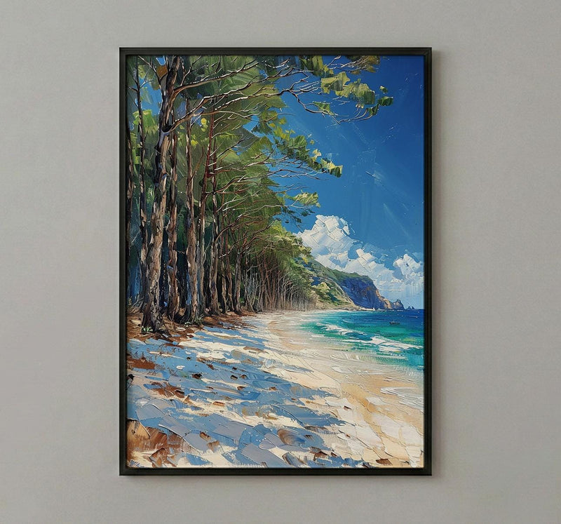 New Caledonia Pine Art Print, White Beach Home Decor - Tropical Bright Ocean Summer Morning