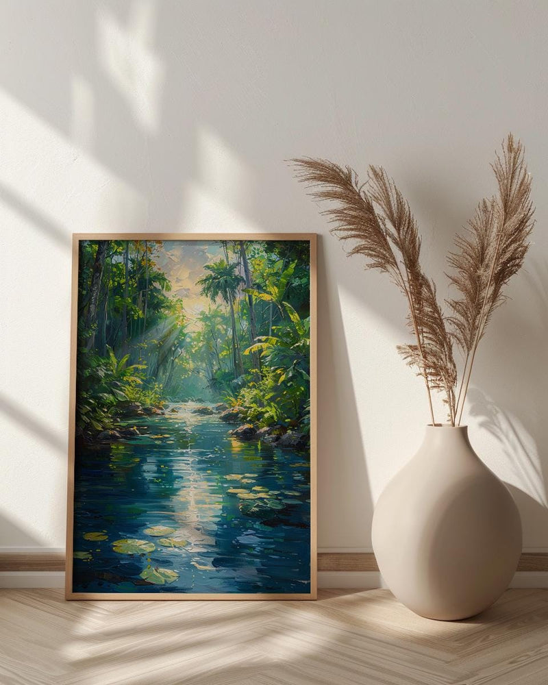 Vanuatu Blue Hole Wall Art, Lush Jungle Home Decor - Vibrant Tropical Forest Summer Retreat