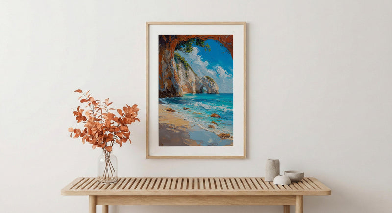 Cathedral Cove Arch Art Print, New Zealand Home Decor - Sunny Coast Beach Summer Holiday