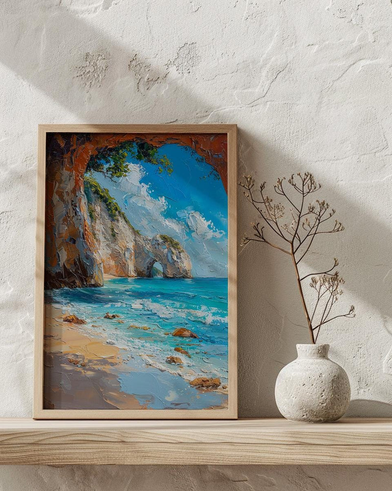 Cathedral Cove Arch Art Print, New Zealand Home Decor - Sunny Coast Beach Summer Holiday