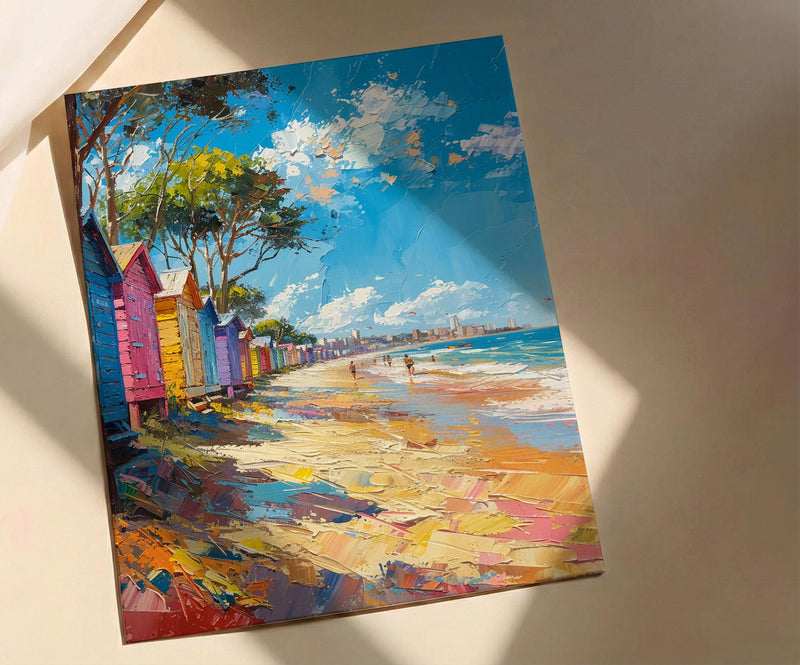 Brighton Beach Box Art Print, Melbourne Summer Home Decor - Colorful Sandy Coast Summer Setting