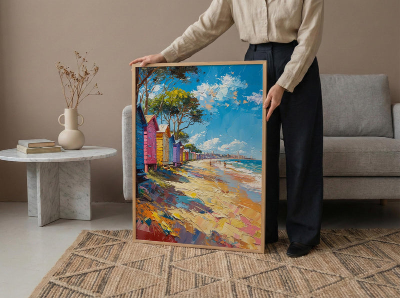 Brighton Beach Box Art Print, Melbourne Summer Home Decor - Colorful Sandy Coast Summer Setting