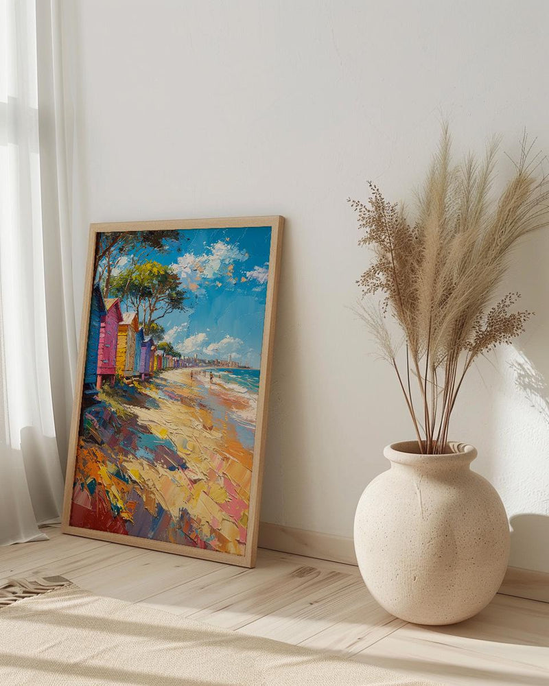 Brighton Beach Box Art Print, Melbourne Summer Home Decor - Colorful Sandy Coast Summer Setting