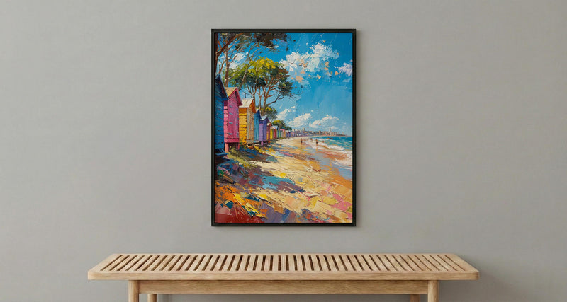 Brighton Beach Box Art Print, Melbourne Summer Home Decor - Colorful Sandy Coast Summer Setting