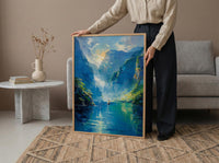 Milford Sound Fall Ocean Poster, Green Cliff Home Decor - Peaceful Nature River Summer View