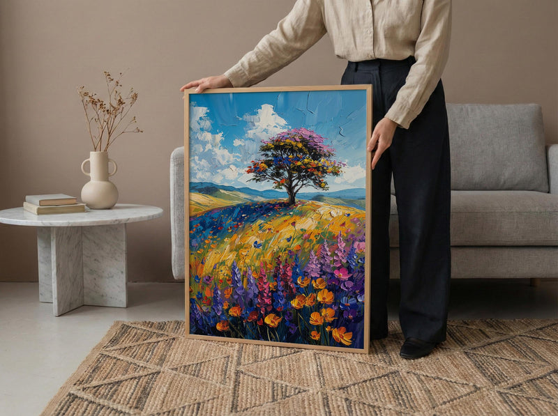 Hobbiton Rolling Hill Art Print, New Zealand Home Decor - Bright Blue Sky Summer Paradise