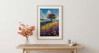 Hobbiton Rolling Hill Art Print, New Zealand Home Decor - Bright Blue Sky Summer Paradise