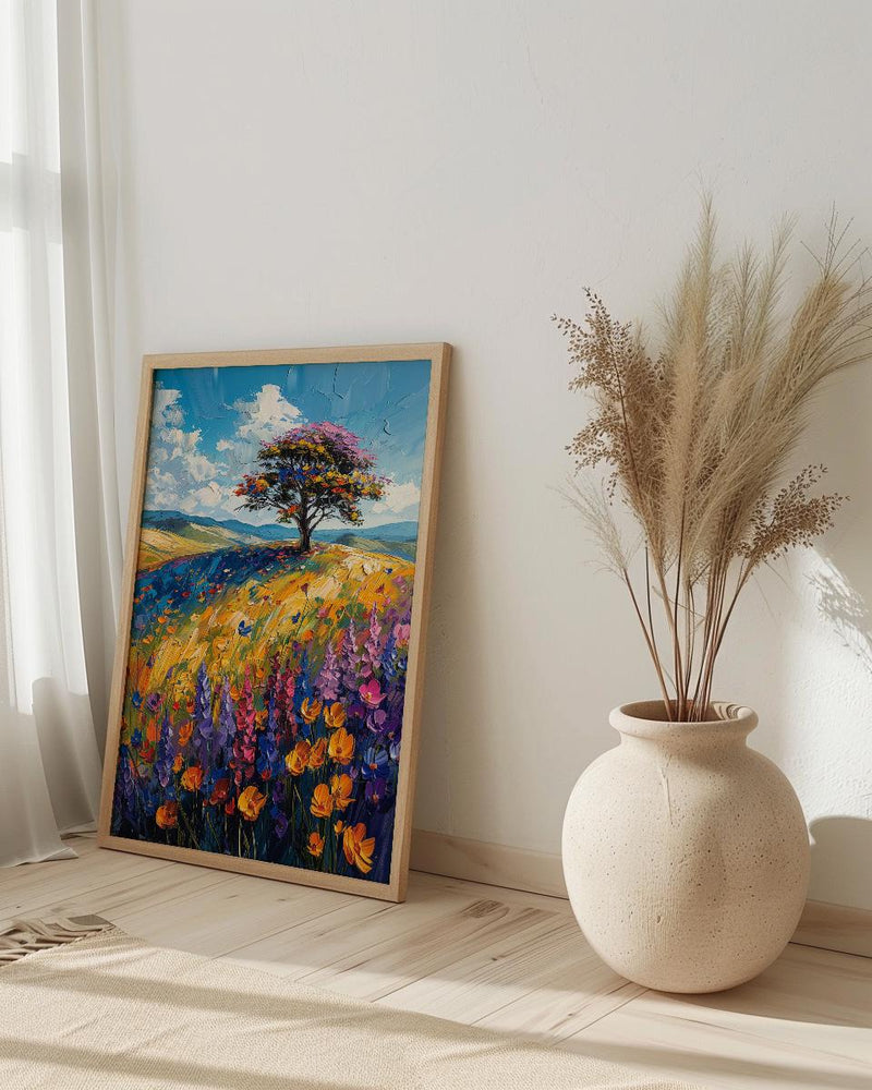 Hobbiton Rolling Hill Art Print, New Zealand Home Decor - Bright Blue Sky Summer Paradise