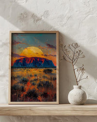 Uluru Sunset Rock Wall Art, Australia Outback Home Decor - Bright Red Desert Summer Scenery