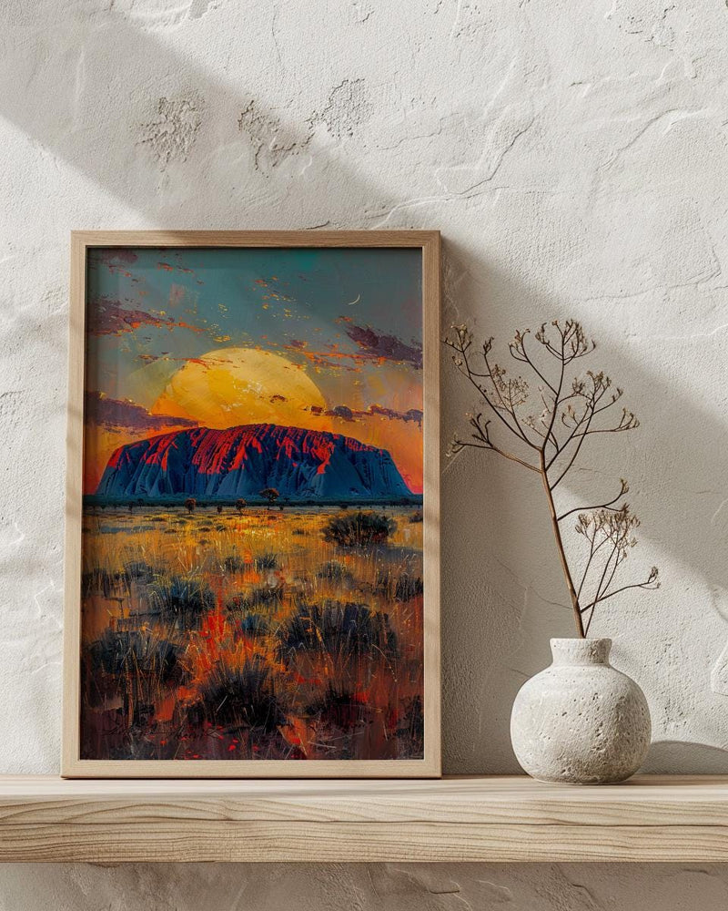 Uluru Sunset Rock Wall Art, Australia Outback Home Decor - Bright Red Desert Summer Scenery
