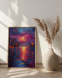 Sydney Harbour Night City Poster, Australia Travel Home Decor - Colorful Evening Coast Summer Scene