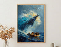 Baja California Whale Poster, Mexico Deep Blue Ocean Decor - Majestic Sea Animal Boat View