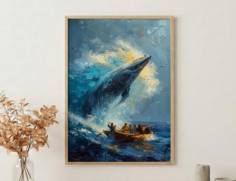 Baja California Whale Poster, Mexico Deep Blue Ocean Decor - Majestic Sea Animal Boat View